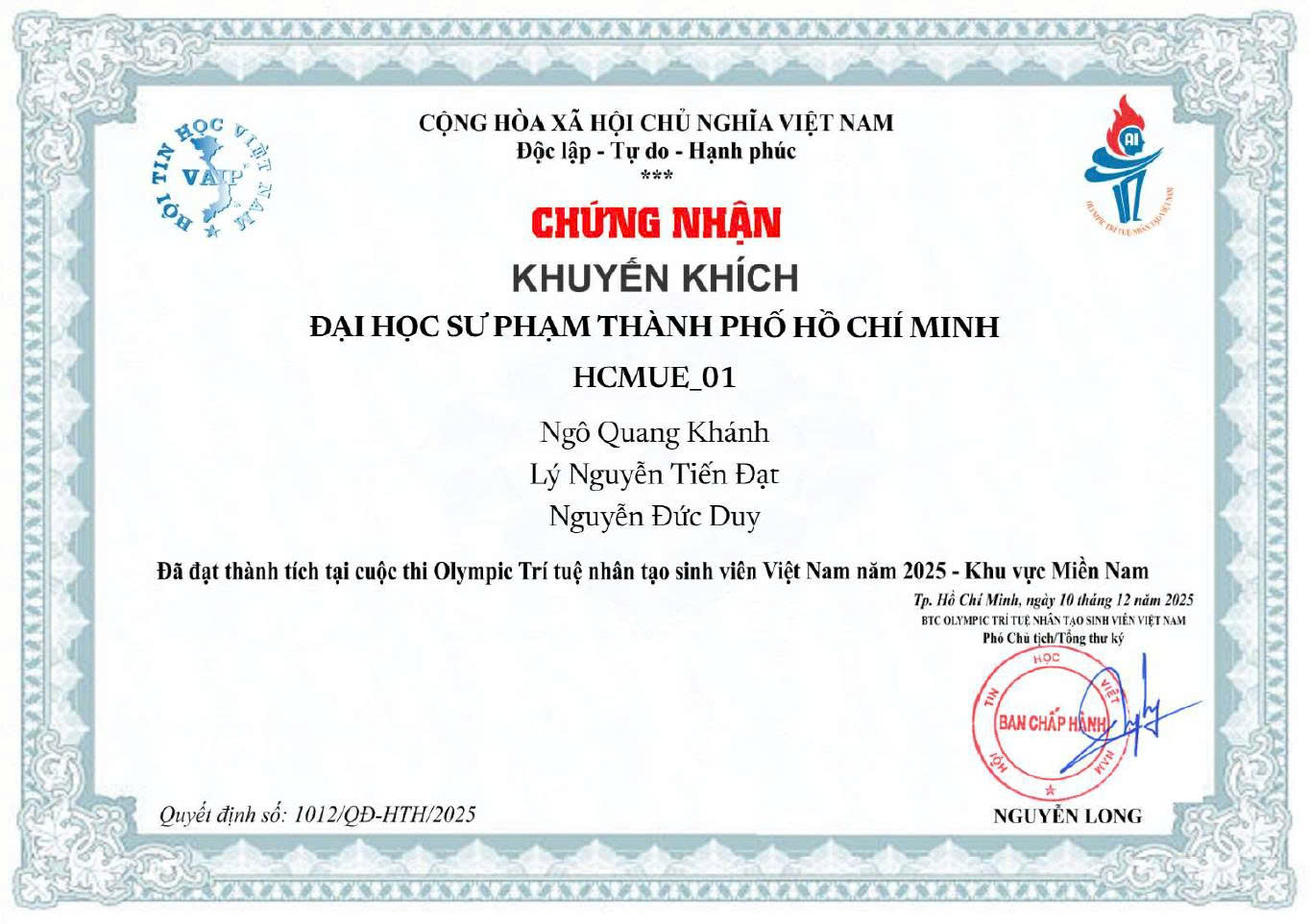 Giải KK OLP Trí Tuệ Nhân Tạo Miền Nam