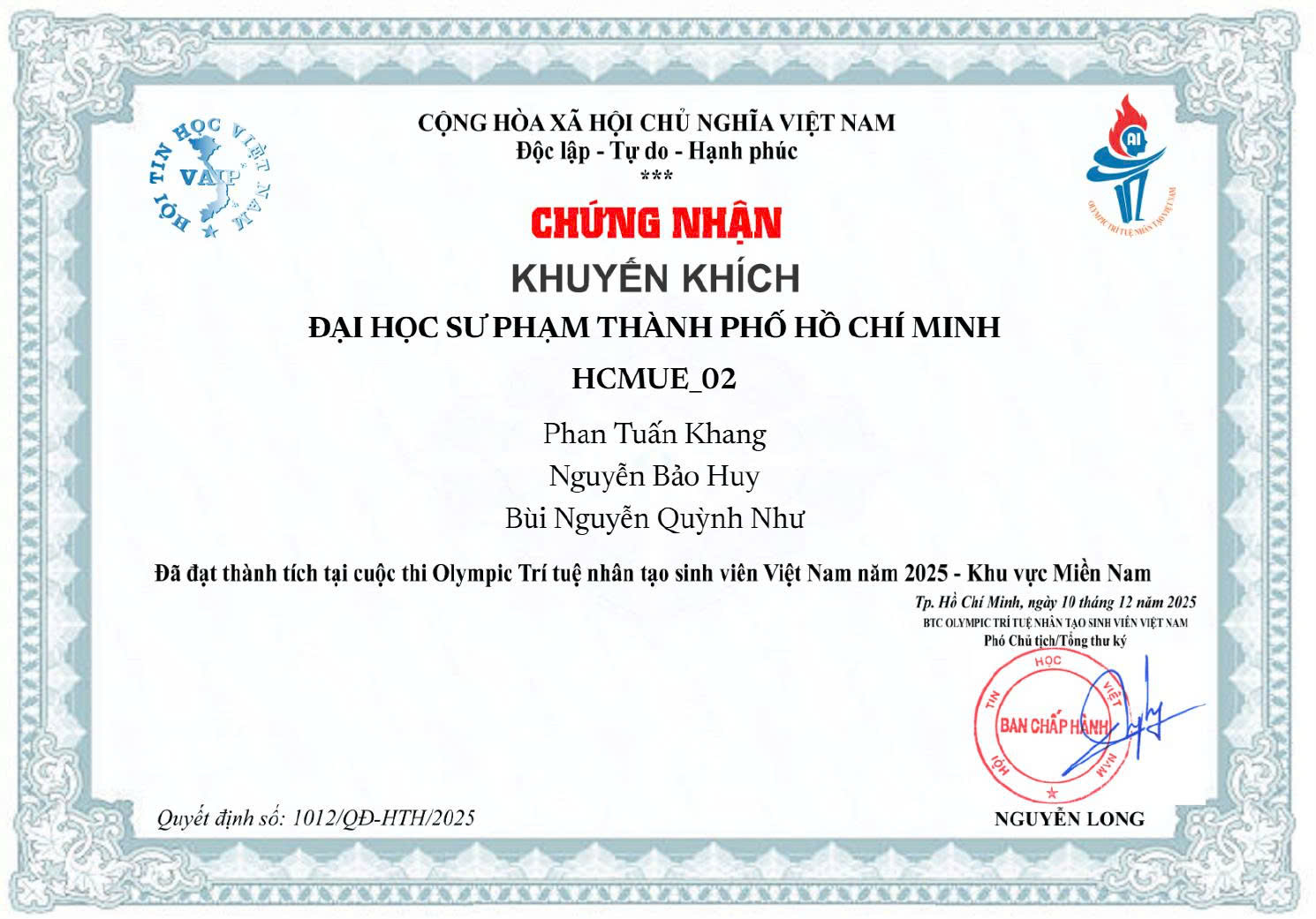 Giải KK OLP Trí Tuệ Nhân Tạo Miền Nam